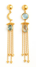 Load image into Gallery viewer, Love X Luxury Exclusive 24K Gold Moon and Star Blue Topaz Chandelier Earrings