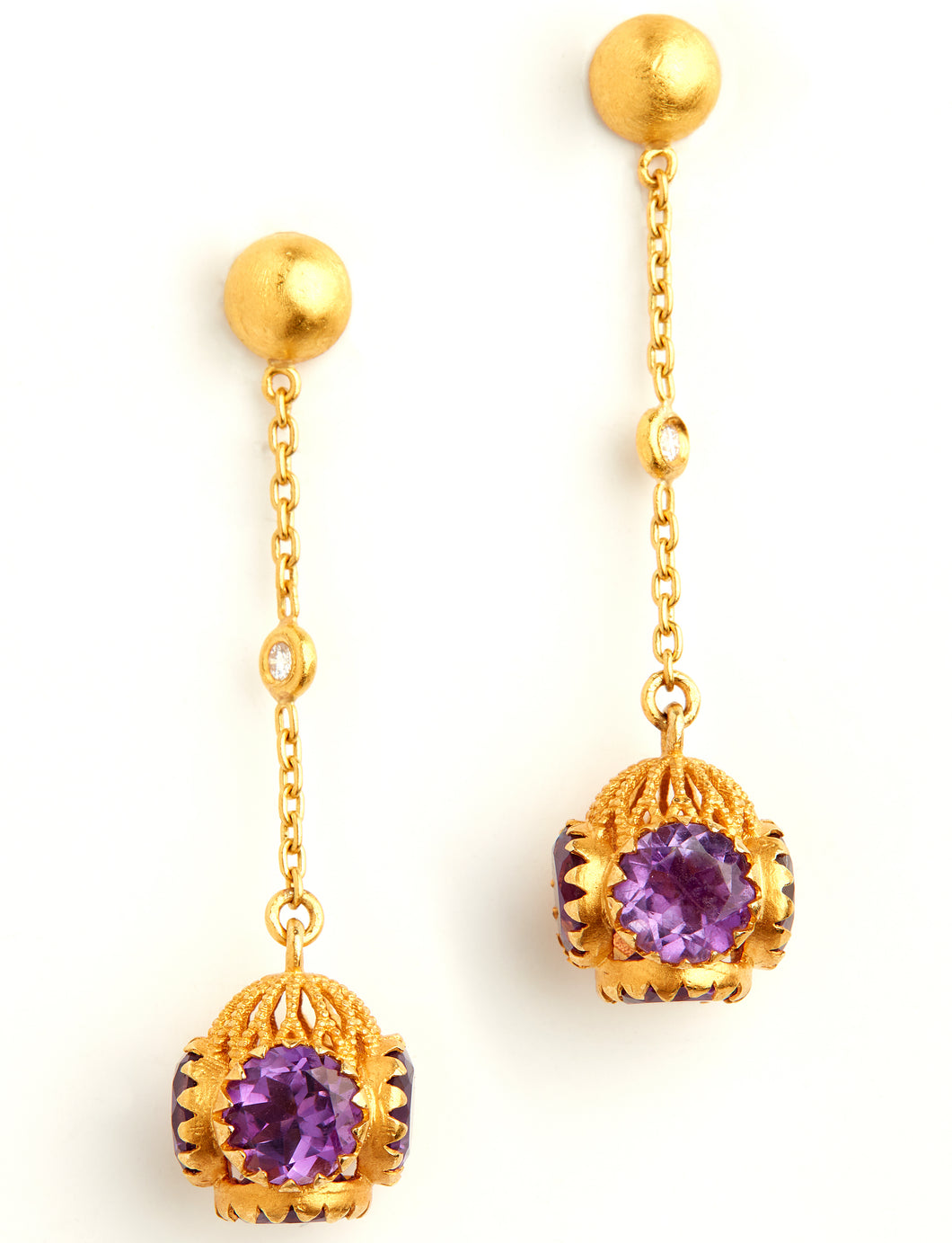 Love X Luxury Exclusive 24K Gold Earrings With Amethyst and Diamonds