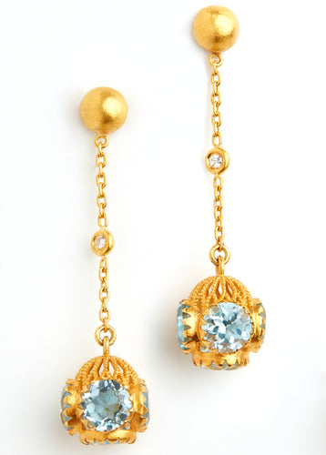 Love X Luxury Exclusive 24K Gold Earrings With Blue Topaz and Diamonds