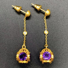 Load image into Gallery viewer, Love X Luxury Exclusive 24K Gold Earrings With Amethyst and Diamonds